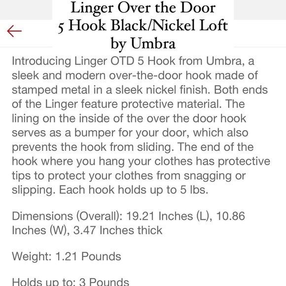 🆕 Linger Over the Door 5 Hook Black/Nickel Loft by Umbra - Picture 6 of 7